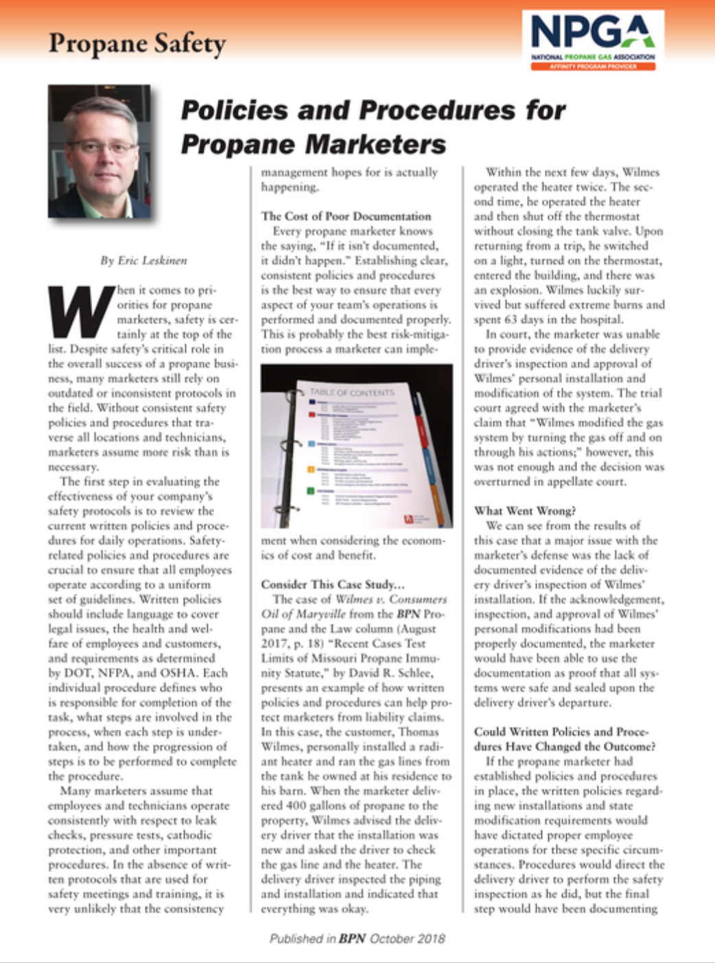 Policies and Procedures for Propane Marketers, BPN October 2018
